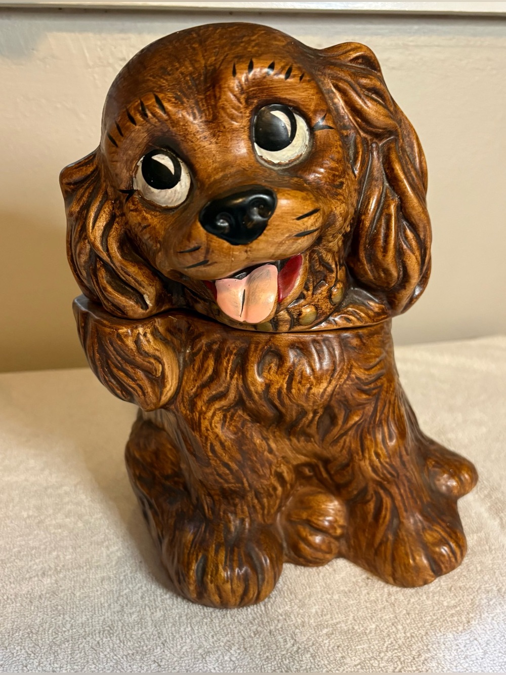 Vintage MCM Cocker Spaniel Ceramic Cookie Jar  Unmarked Treasure Craft Mold 60s